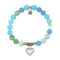 Multi Blue Jade Gemstone Bracelet with Family Heart Sterling Silver Charm