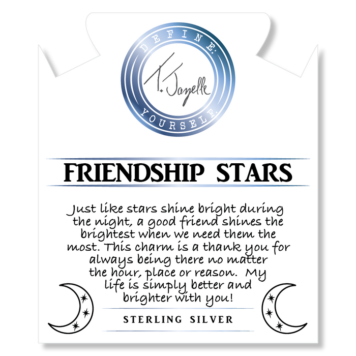 Multi Blue Jade Gemstone Bracelet with Friendship Stars Sterling Silver Charm