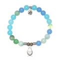 Multi Blue Jade Gemstone Bracelet with Ladybug Sterling Silver Charm