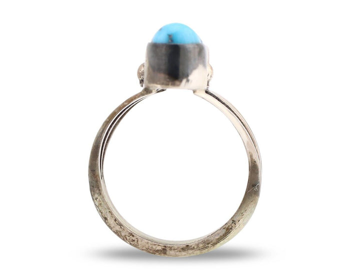 Navajo 3 Stone Ring 925 Silver Blue Turquoise Native American Artist C.80's