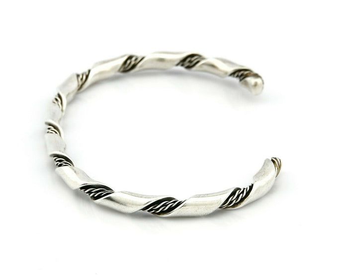 Navajo 3.8 mm Wide 925 Solid Sterling Silver Handmade Hand Stamped Cuff Bracelet