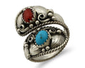 Navajo Adjustable Ring 925 Silver Turquoise & Coral Artist Signed Gecko C.80's