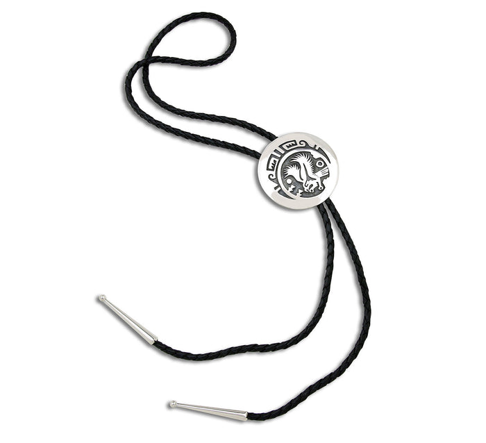 Navajo Artist Sharon Cisco Round Eagle Scenic 925 Solid Sterling Silver Bolo Tie