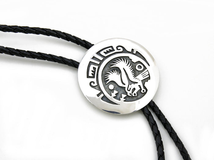 Navajo Artist Sharon Cisco Round Eagle Scenic 925 Solid Sterling Silver Bolo Tie