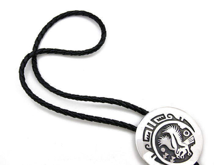 Navajo Artist Sharon Cisco Round Eagle Scenic 925 Solid Sterling Silver Bolo Tie