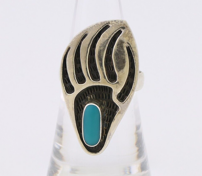 Navajo Badger Paw Ring 925 Silver Turquoise Native American Artist C.80's