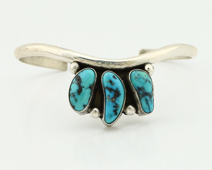 Navajo Bracelet 925 Silver Blue Kingman Turquoise Artist Signed E SANDAVOL C80s