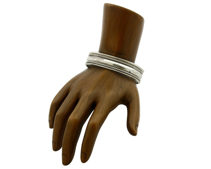 Navajo Bracelet .925 Silver Handmade Hand Stamped Signed Artist TAHE Circa 1980s