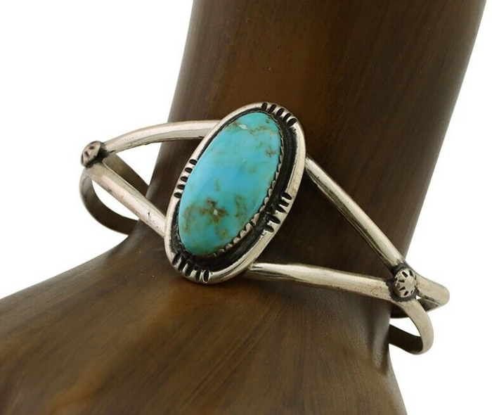 Navajo Bracelet 925 Silver Kingman Turquoise Artist Signed IJC C.80's