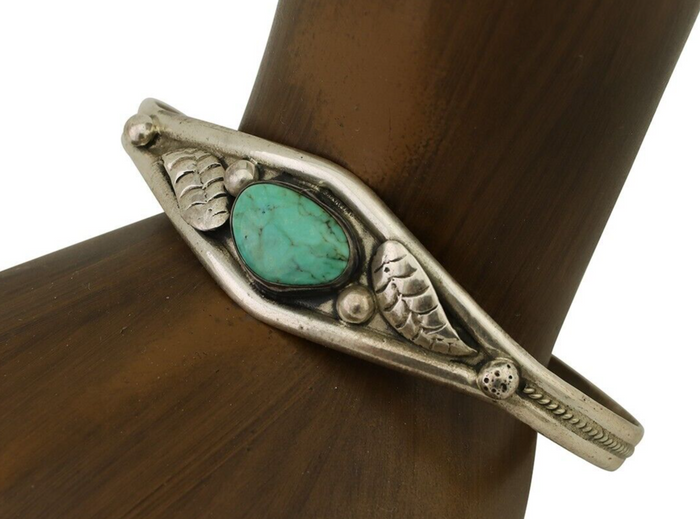 Navajo Bracelet 925 Silver Kingman Turquoise Native American Artist C.80's