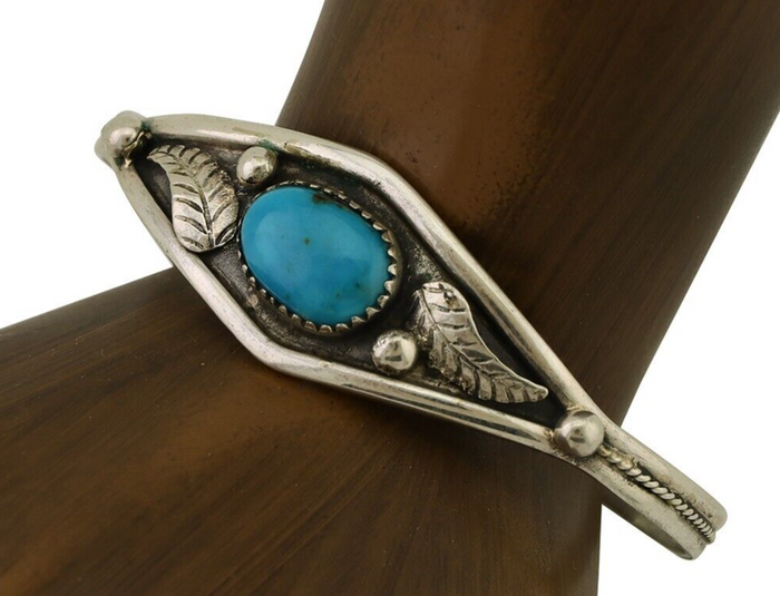 Navajo Bracelet 925 Silver Kingman Turquoise Native American Artist C.80's