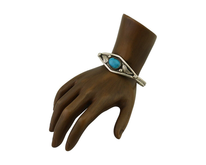 Navajo Bracelet 925 Silver Kingman Turquoise Native American Artist C.80's