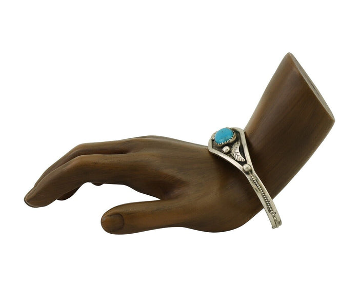 Navajo Bracelet 925 Silver Kingman Turquoise Native American Artist C.80's