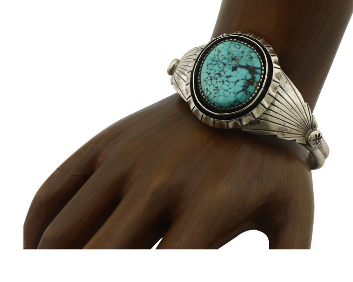 Navajo Bracelet 925 Silver Mine 8 Turquoise Native American Artist C.80's