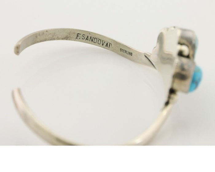 Navajo Bracelet 925 Silver Morenci Turquoise Artist Signed Frank Sandoval C.80's