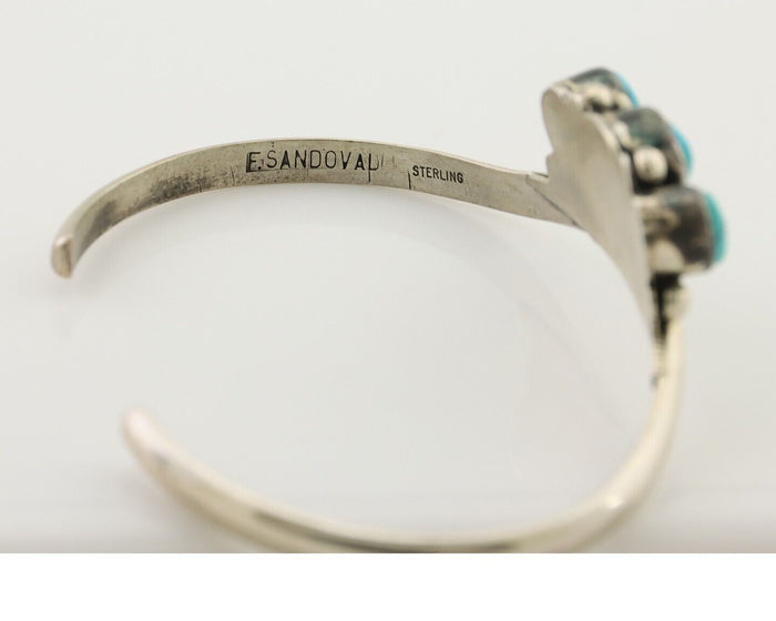Navajo Bracelet 925 Silver Morenci Turquoise Artist Signed Frank Sandoval C.80's