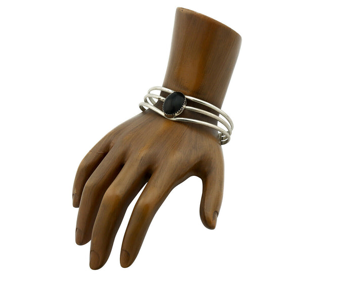 Navajo Bracelet .925 Silver Natural Black Onyx Artist Native American C.90's