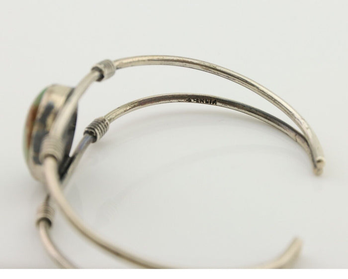 Navajo Bracelet 925 Silver Natural Green Turquoise Native American Artist C.80's