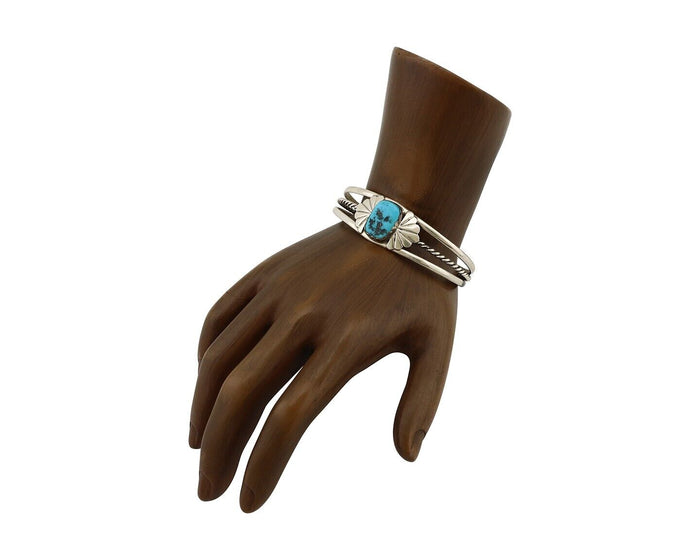 Navajo Bracelet 925 Silver Sleeping Beauty Turquoise Artist Signed LT CHEE C80s