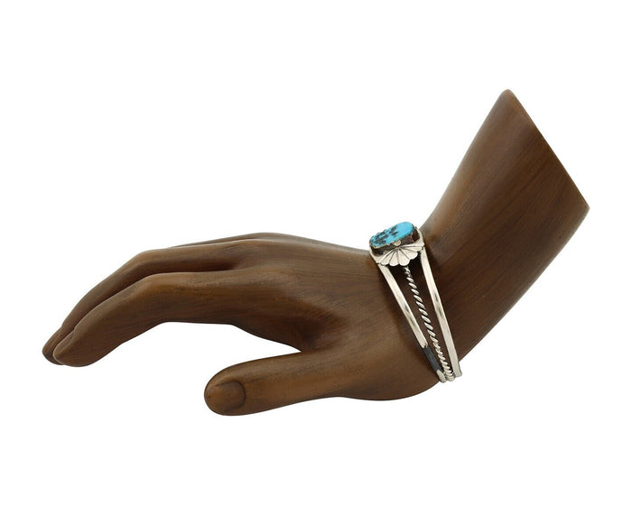 Navajo Bracelet 925 Silver Sleeping Beauty Turquoise Artist Signed LT CHEE C80s