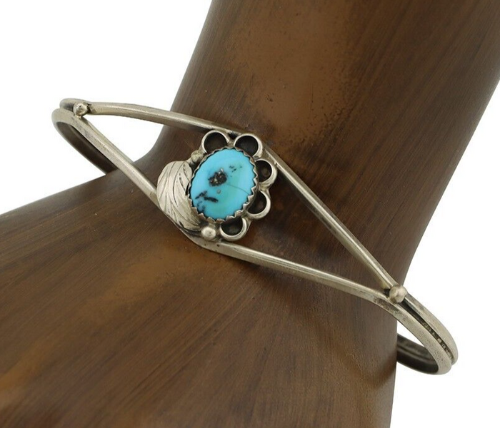 Navajo Bracelet 925 Silver Sleeping Beauty Turquoise Native American Artist C80s