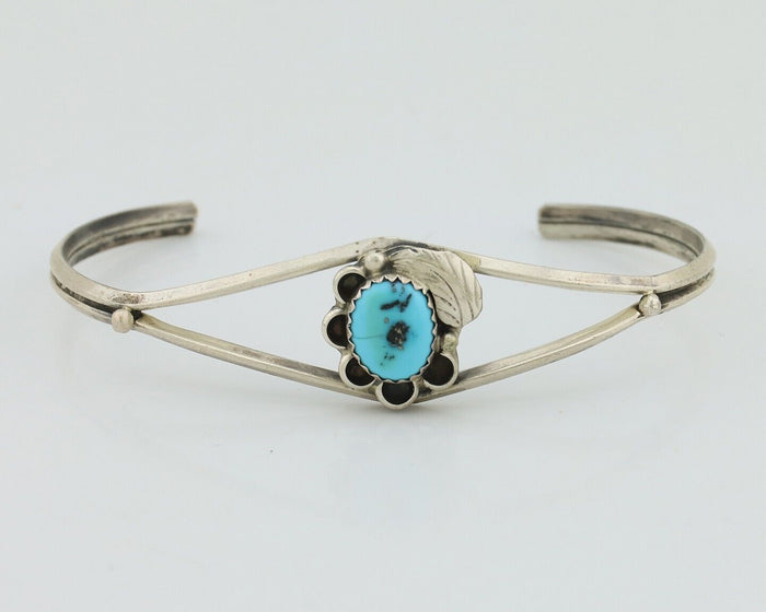 Navajo Bracelet 925 Silver Sleeping Beauty Turquoise Native American Artist C80s