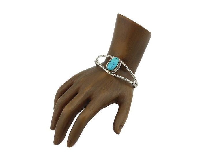 Navajo Bracelet 925 Silver Sleeping Beauty Turquoise Signed Robert Vandover C80s