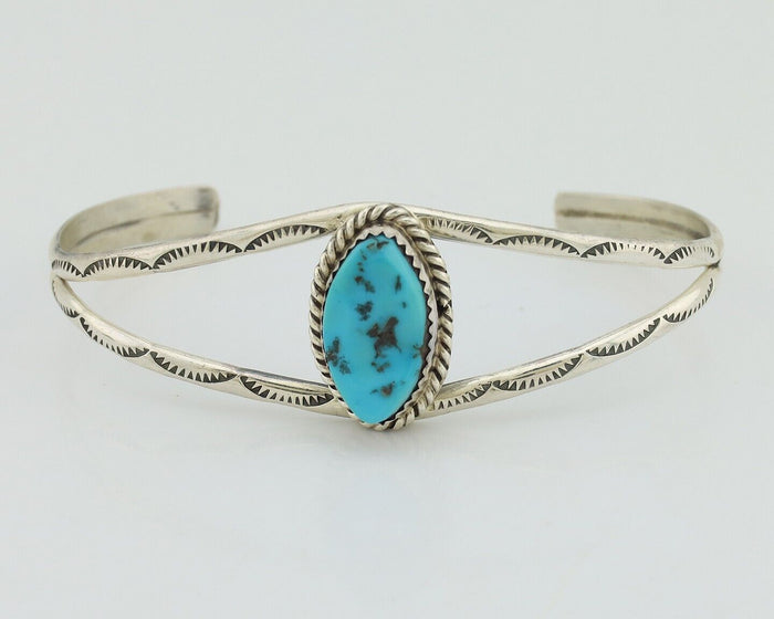 Navajo Bracelet 925 Silver Sleeping Beauty Turquoise Signed Robert Vandover C80s
