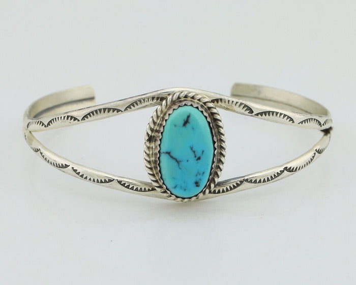 Navajo Bracelet 925 Silver Sleeping Beauty Turquoise Signed Robert Vandover C80s