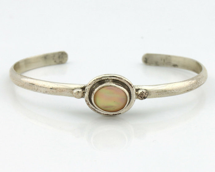 Navajo Bracelet .925 Silver White Sea Shell Native American Artist C.90's