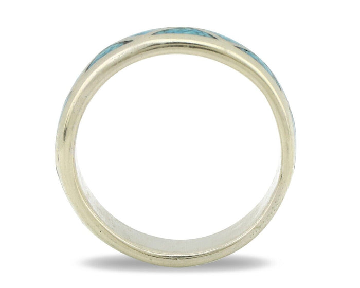 Navajo Chip Inlay Ring 925 Silver Sleeping Beauty Turquoise Artist Silver Cloud