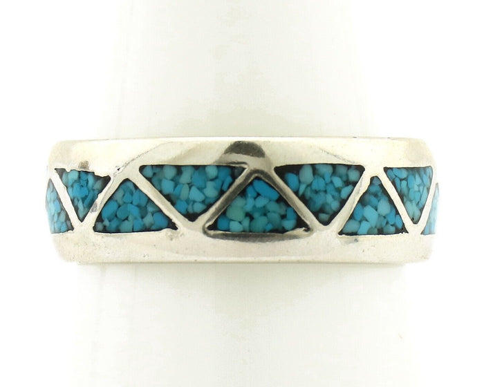 Navajo Chip Inlay Ring 925 Silver Sleeping Beauty Turquoise Artist Silver Cloud