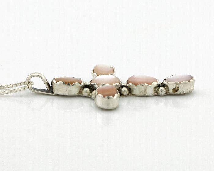 Navajo Cross Necklace 925 Silver Pink Mussel Native American Artist C.80's