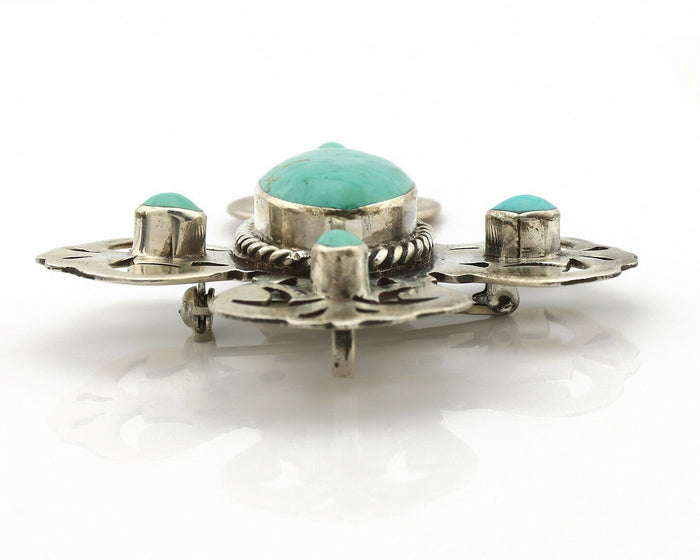 Navajo Cross Pin Necklace .925 Silver Kingman Turquoise Signed EY C.80's