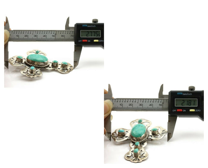 Navajo Cross Pin Necklace .925 Silver Kingman Turquoise Signed EY C.80's