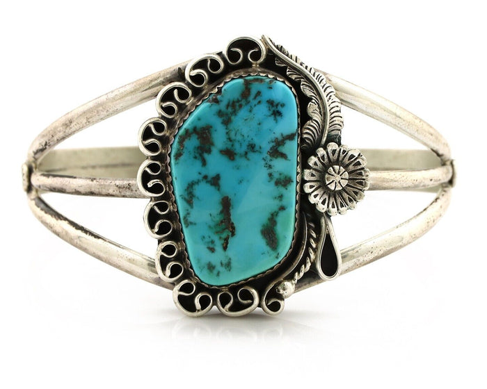 Navajo Cuff Bracelet 925 Silver Blue Turquoise Artist Signed MJ C.80's
