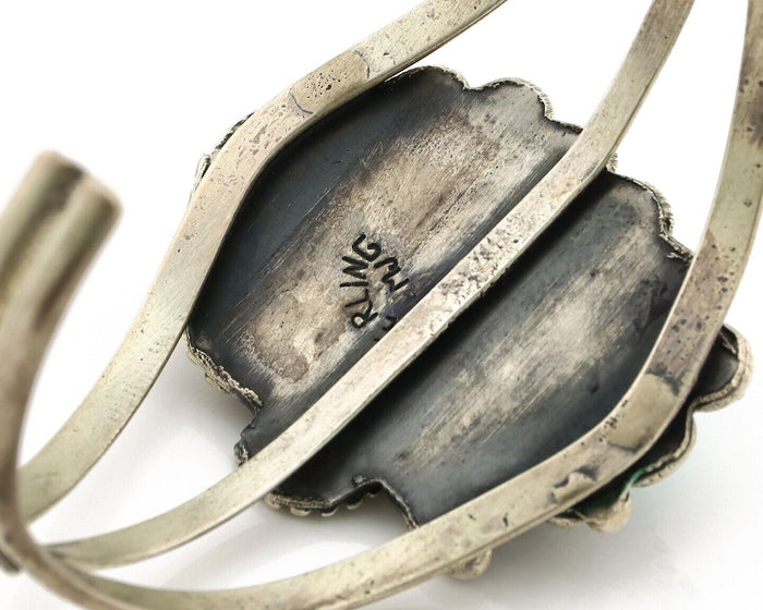 Navajo Cuff Bracelet 925 Silver Blue Turquoise Artist Signed MJ C.80's