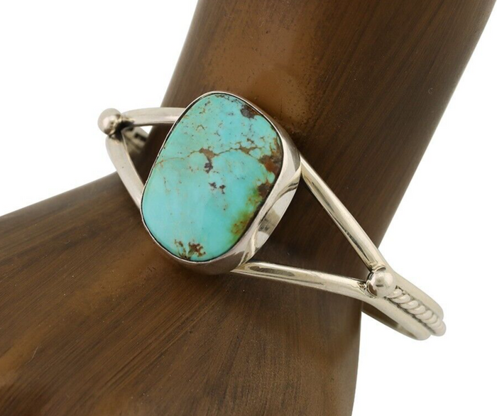 Navajo Cuff Bracelet 925 Silver Natural Blue Turquoise Artist Signed Gecko C.80s