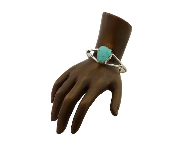 Navajo Cuff Bracelet 925 Silver Natural Blue Turquoise Artist Signed Gecko C.80s