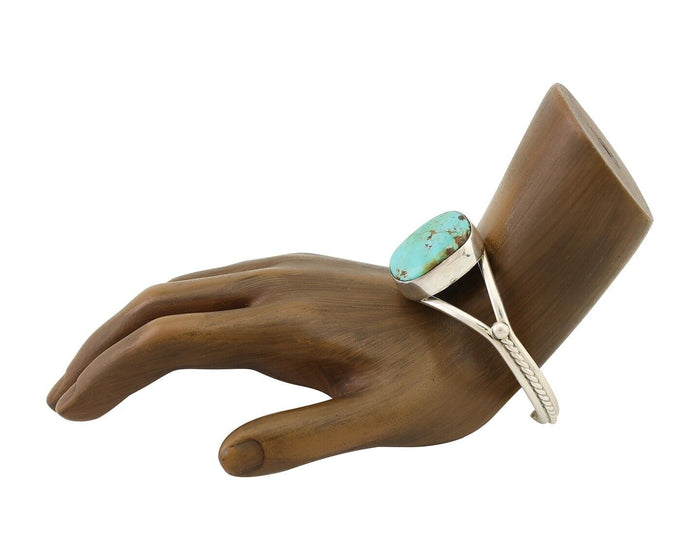 Navajo Cuff Bracelet 925 Silver Natural Blue Turquoise Artist Signed Gecko C.80s