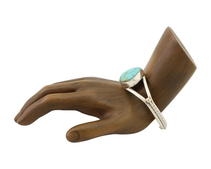 Navajo Cuff Bracelet 925 Silver Natural Blue Turquoise Artist Signed Gecko C.80s