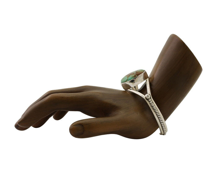 Navajo Cuff Bracelet 925 Silver Natural Blue Turquoise Artist Signed Gecko C.80s