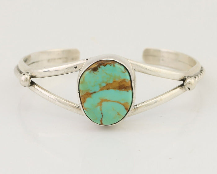 Navajo Cuff Bracelet 925 Silver Natural Blue Turquoise Artist Signed Gecko C.80s