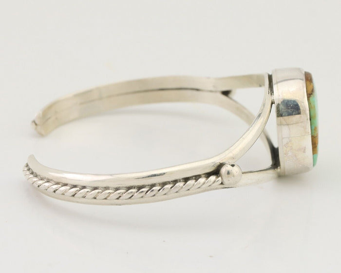 Navajo Cuff Bracelet 925 Silver Natural Blue Turquoise Artist Signed Gecko C.80s