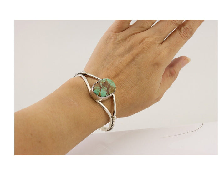 Navajo Cuff Bracelet 925 Silver Natural Blue Turquoise Artist Signed Gecko C.80s
