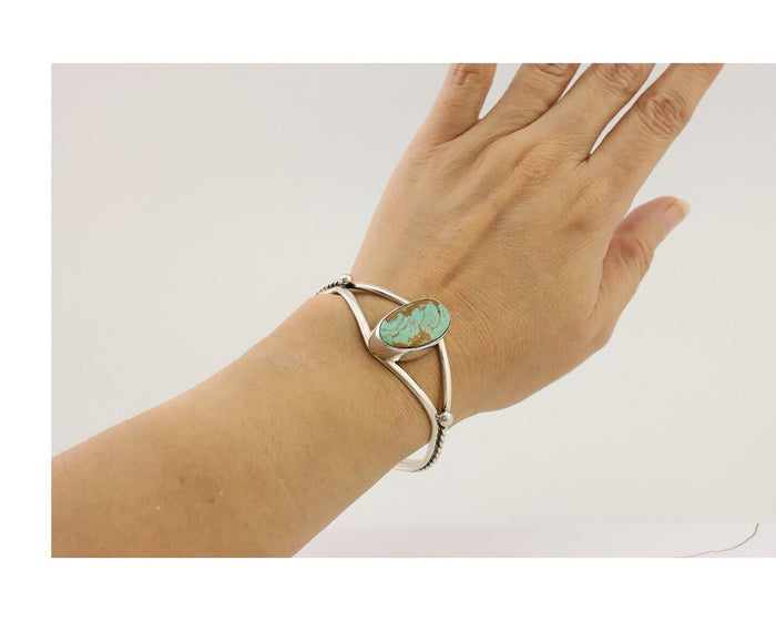Navajo Cuff Bracelet 925 Silver Natural Blue Turquoise Artist Signed Gecko C.80s