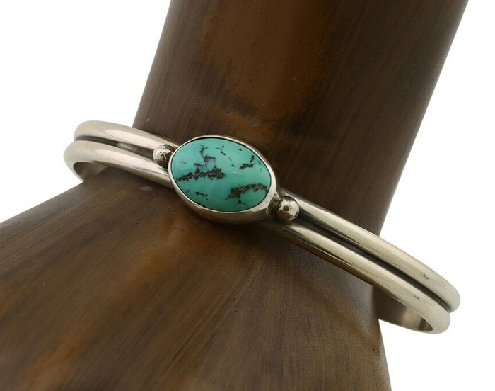 Navajo Cuff Bracelet 925 Silver Natural Blue Turquoise Native American C.80's