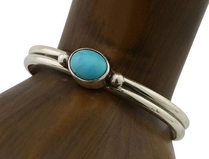 Navajo Cuff Bracelet 925 Silver Natural Blue Turquoise Native American C.80's