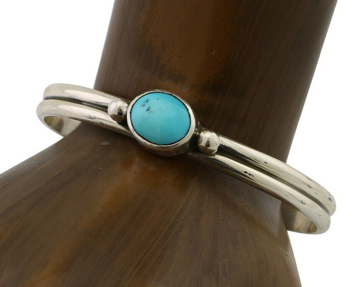 Navajo Cuff Bracelet 925 Silver Natural Blue Turquoise Native American C.80's