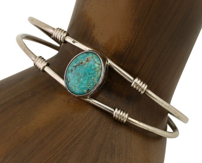 Navajo Cuff Bracelet 925 Silver Natural Blue Turquoise Native American C.80's